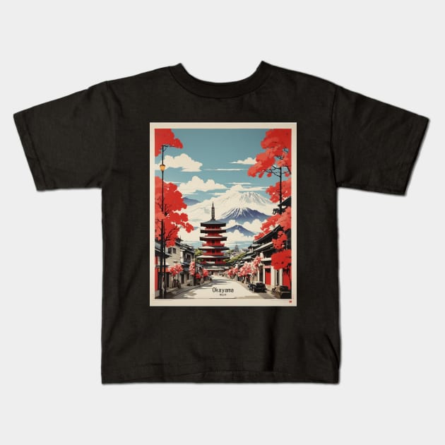 Okayama Japan Travel Vintage Tourism Poster Kids T-Shirt by TravelersGems